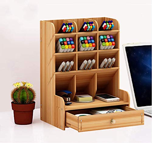 Catekro Caja de Almacenamiento de Oficina de Gran Capacidad, Suministros de Oficina Soporte de Bolígrafo de Almacenamiento de Papelería Multifuncional (Marrón vintage)