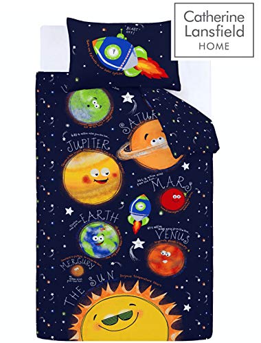Catherine Lansfield Happy Space Easy Care - Juego de Funda de edredón Individual, Color Azul Marino