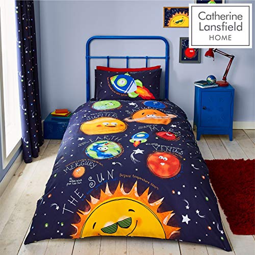 Catherine Lansfield Happy Space Easy Care - Juego de Funda de edredón Individual, Color Azul Marino