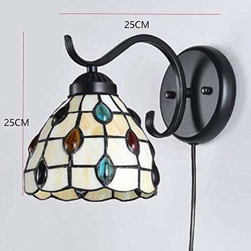 CattleBie Tiffany Lámpara de Pared LED Apliques de Vidrio Manchado Corredor luz del Espejo de la lámpara Frontal con Enchufe el Cable de Certificado CE for el Dormitorio, Restaurante, sin Bombilla