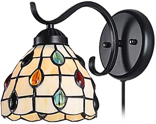 CattleBie Tiffany Lámpara de Pared LED Apliques de Vidrio Manchado Corredor luz del Espejo de la lámpara Frontal con Enchufe el Cable de Certificado CE for el Dormitorio, Restaurante, sin Bombilla