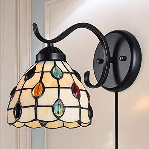 CattleBie Tiffany Lámpara de Pared LED Apliques de Vidrio Manchado Corredor luz del Espejo de la lámpara Frontal con Enchufe el Cable de Certificado CE for el Dormitorio, Restaurante, sin Bombilla