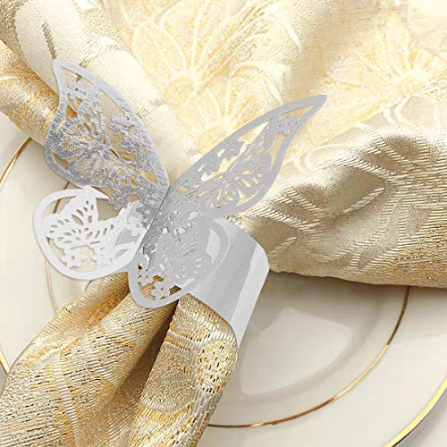 CattleyaHQ Anillos de servilletas de 30 piezas, hebillas de servilletas de papel de mariposa huecas, servilletero brillante reflectante para bodas, banquetes, cenas, decoración de mesas de fiesta