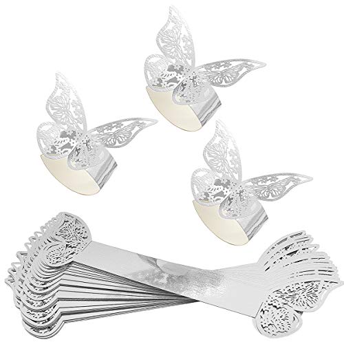 CattleyaHQ Anillos de servilletas de 30 piezas, hebillas de servilletas de papel de mariposa huecas, servilletero brillante reflectante para bodas, banquetes, cenas, decoración de mesas de fiesta