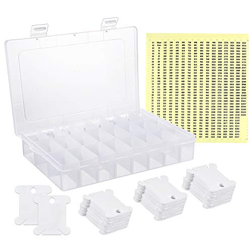 Caydo - Juego de bobinas de hilo para bordar, 124 unidades, con caja de almacenamiento organizadora y 552 pegatinas de números