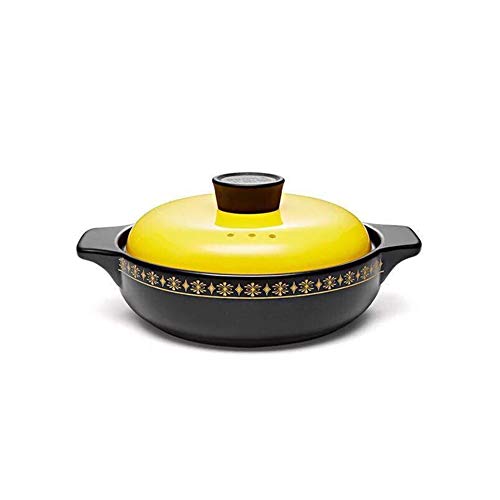 Cazuela, estofado, olla de sopa,Cazuela Cacerola De Hierro Fundido Cacerola Plato Con Tapa Para Horno Pyrex Cacerola Platos Con Tapas, Estofado Sopa Hogar Cocina De-yellow-1.6L