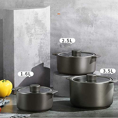 Cazuela Para Horno Cazuelas De Cocina Arcilla CoccióN Lenta Cacerola Saludable De Doble Mango Gres Negro 1.6L-Negro_4.5L