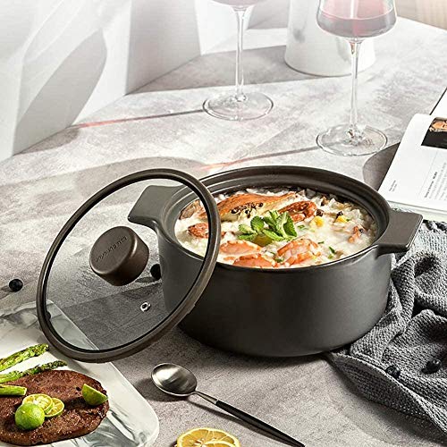 Cazuela Para Horno Cazuelas De Cocina Arcilla CoccióN Lenta Cacerola Saludable De Doble Mango Gres Negro 1.6L-Negro_4.5L