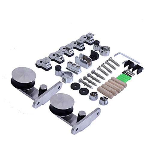 CCJH 5.5FT-168cm Acero Inoxidable Herraje para Puerta Corredera Kit de Accesorios para Puertas Correderas Rueda Riel Juego para Una Puerta de Madera