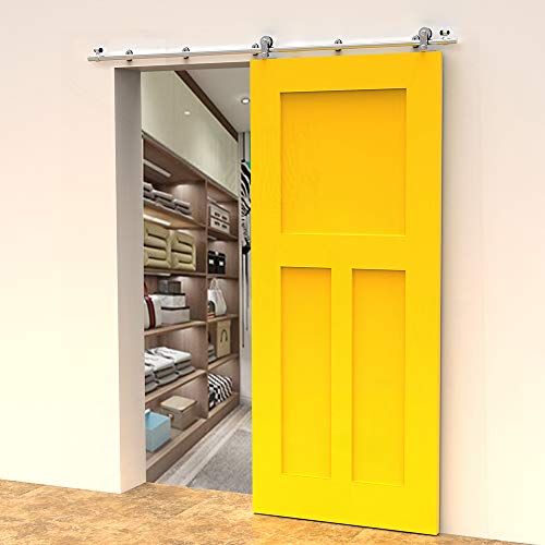 CCJH 5.5FT-168cm Acero Inoxidable Herraje para Puerta Corredera Kit de Accesorios para Puertas Correderas Rueda Riel Juego para Una Puerta de Madera