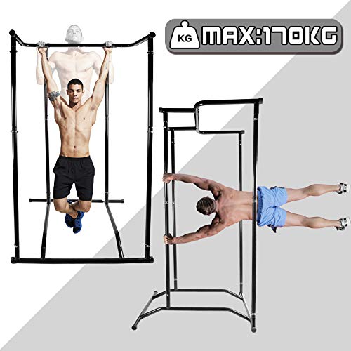CCLIFE Pull up Bar Barra de dominadas Pull up portátil Portable Peso Corporal Barra dominadas Dip Torre Soporte con Guantes