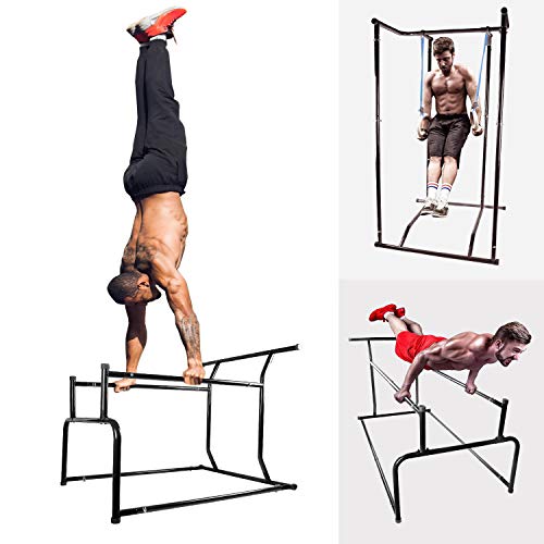CCLIFE Pull up Bar Barra de dominadas Pull up portátil Portable Peso Corporal Barra dominadas Dip Torre Soporte con Guantes