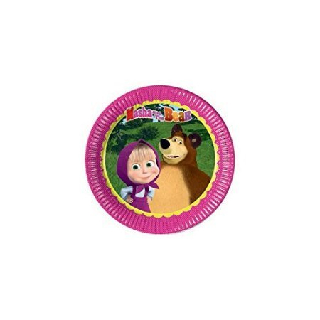 Cdc - Kit nº 6 para fiestas y celebraciones con estampado de Masha y el Oso - Incluye: 8 platos + 8 vasos + 20 servilletas + 1 mantel