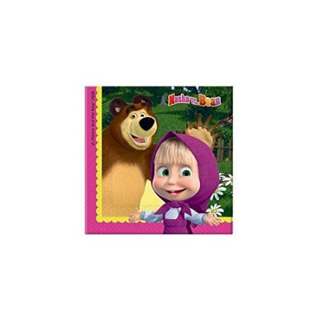 Cdc - Kit nº 6 para fiestas y celebraciones con estampado de Masha y el Oso - Incluye: 8 platos + 8 vasos + 20 servilletas + 1 mantel