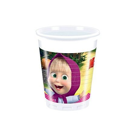 Cdc - Kit nº 6 para fiestas y celebraciones con estampado de Masha y el Oso - Incluye: 8 platos + 8 vasos + 20 servilletas + 1 mantel