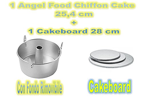 Cdc - Molde para tarta de ángel de aluminio plateado, diámetro 24 cm + 1 coctelera de 28 cm