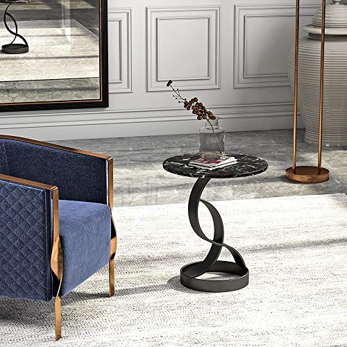 CDWJFA- Mesa Auxiliar,Salón Nórdico Sofá Lado Unos Pocos, Mesa de Centro de Mármol, Mesita Redonda para Hostelería, 50x55x33cm (Color : Black-Black Marble)