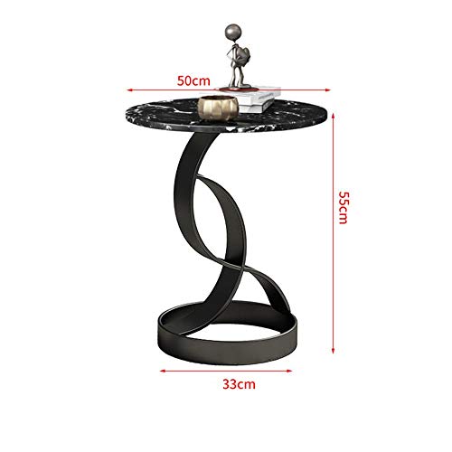 CDWJFA- Mesa Auxiliar,Salón Nórdico Sofá Lado Unos Pocos, Mesa de Centro de Mármol, Mesita Redonda para Hostelería, 50x55x33cm (Color : Black-Black Marble)