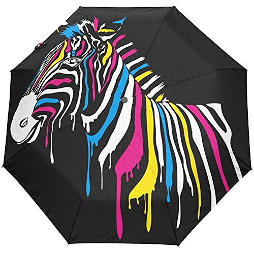 Cebra Acuarela Negro Animal Tropical Paraguas Abierto automático Sol Lluvia Paraguas Anti UV Plegable Paraguas automático Compacto