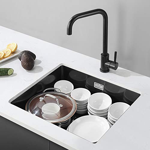CECIPA Fregadero de Cocina un Seno 50×43CM Fregadero de Acero Inox Negro Antracita Montaje Encastrar Fregadero con Sifón y Rebosadero