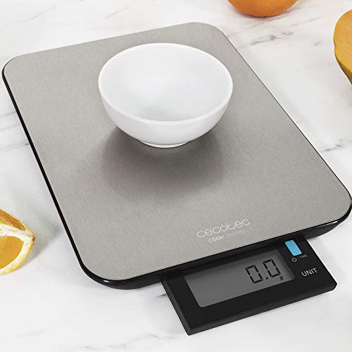 Cecotec Báscula de Cocina Digital Cook Control 9000 Waterproof. Acero Inoxidable, Resistente al Agua, Pantalla LCD Retroiluminada Extraíble, Capacidad Máxima 10 Kg