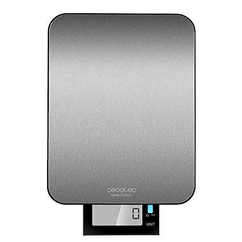 Cecotec Báscula de Cocina Digital Cook Control 9000 Waterproof. Acero Inoxidable, Resistente al Agua, Pantalla LCD Retroiluminada Extraíble, Capacidad Máxima 10 Kg
