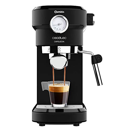Cecotec Cafetera Espresso Cafelizzia 790 Black Pro. 1350 Potencia máx, Sistema de rápido Calentamiento, 20 Bares, manometro, Modo Auto para 1o 2 cafés, vaporizador orientable