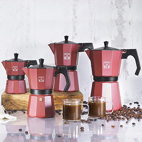 Cecotec Cafetera italiana Mimoka 600 Garnet. Fabricada en aluminio fundido de alta calidad, Apta para cualquier superficie térmica, Para 6 tazas de café