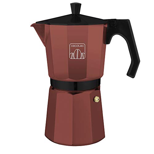 Cecotec Cafetera italiana Mimoka 600 Garnet. Fabricada en aluminio fundido de alta calidad, Apta para cualquier superficie térmica, Para 6 tazas de café