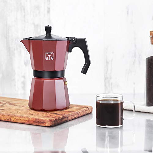Cecotec Cafetera italiana Mimoka 600 Garnet. Fabricada en aluminio fundido de alta calidad, Apta para cualquier superficie térmica, Para 6 tazas de café