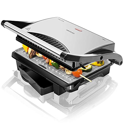 Cecotec Force Titanium 520 - Plancha, 3000 W, 55, Golpe de Vapor 230 g/min, Suela TitaniumSlide + Rock'nGrill 1000 - Parrilla Eléctrica, con revestimiento de piedra RockStone, 25,5 x 29,5 x 10 cm