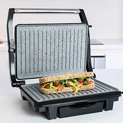 Cecotec Force Titanium 520 - Plancha, 3000 W, 55, Golpe de Vapor 230 g/min, Suela TitaniumSlide + Rock'nGrill 1000 - Parrilla Eléctrica, con revestimiento de piedra RockStone, 25,5 x 29,5 x 10 cm