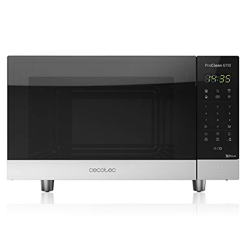Cecotec Microondas ProClean 6110. Con Grill y Revestimiento Ready2Clean para una mejor Limpieza, Tecnología 3DWave, 800 W y Grill 1000 W, Capacidad 23L, Diseño elegante con acabados acero inoxidable.