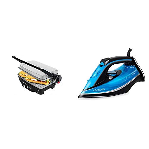 Cecotec Rock'nGrill 1500 Parrilla Eléctrica, Revestimiento de Piedra Rockstone, Regulador de Temperatura + Force Titanium 520 - Plancha, 3000 W, 55, Golpe de Vapor 230 g/min, Suela TitaniumSlide
