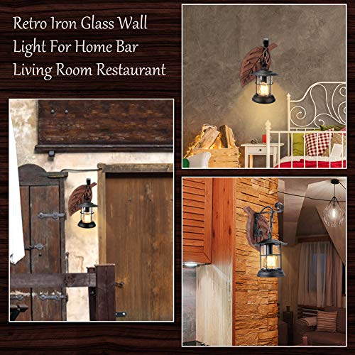Cegar E27 Industria Lámparas de Pared Loft Madera Retro Clásico Lámpara de Pared de Metal de Madera para Restaurante, Pasillo, Bar, Lámpara de Pared Junto a La Cama Pantalla de Vidrio