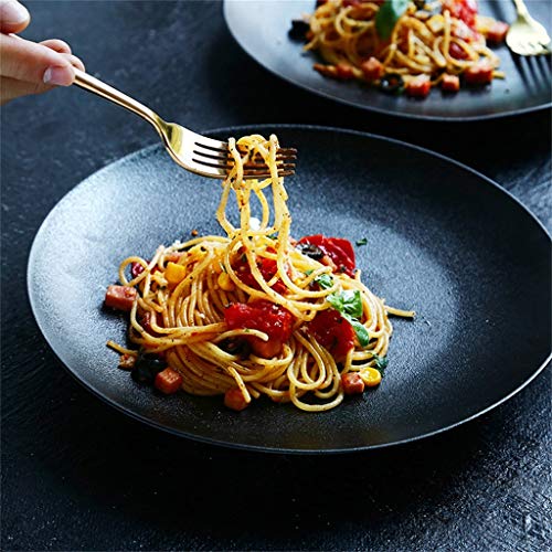Cena de porcelana Malacasa Cena artesanal de cocina Platos negros 26cm (10 pulgadas) Platos de ensalada Colourworks Platos redondos Porcelana de grado AB sin BPA ( Color : NEGRO , Tamaño : 10-inch )