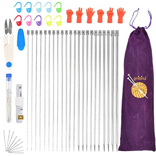 CENBEN 50pcs Juego de Agujas de Tejer Agujas de Aleación de Aluminio para Tejer Kits de Punto de Tejer para Manualidad Accesorios Agujas para Tejer de Suéter Jersey Bufanda