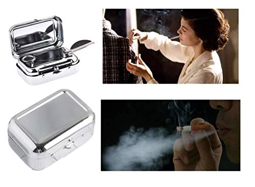 Cenicero de Bolsillo, Caja de cenicero de Metal anlising Cenicero de Bolsillo de hojalata Cenicero de Bolsillo Cuadrado de Acero Inoxidable Cenicero de Metal Gris Claro con Tapa para Fumar