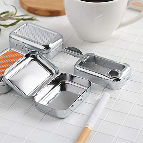 Cenicero de Bolsillo, Caja de cenicero de Metal anlising Cenicero de Bolsillo de hojalata Cenicero de Bolsillo Cuadrado de Acero Inoxidable Cenicero de Metal Gris Claro con Tapa para Fumar