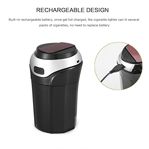 Cenicero del coche LED, cenicero de coche recargable inoxidable Cubo de basura con encendedor de cigarrillo extraíble y luz LED azul para el sostenedor de la taza del coche desmontable sin humo