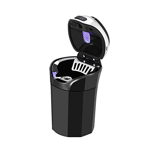 Cenicero del coche LED, cenicero de coche recargable inoxidable Cubo de basura con encendedor de cigarrillo extraíble y luz LED azul para el sostenedor de la taza del coche desmontable sin humo