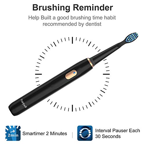 Cepillo eléctrico Fairywill recargable, cepillo sónico para limpieza dental, temporizador interior inteligente, cepillo recargable para adultos y niños (FW-551Black)