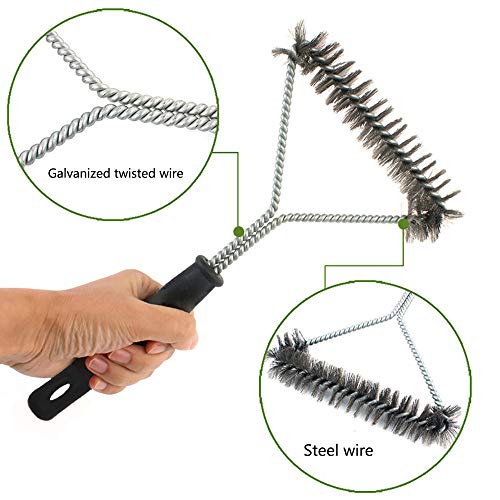 Cepillo triangular, para barbacoa, cerdas de alambre acero inoxidable, cepillo exteriores, BBQ Grills, camping, limpieza, ideal carbón vegetal/gas/barbacoa eléctrica, 27,5x16,5x3,5 cm