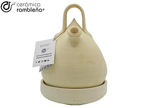 CERÁMICA RAMBLEÑA | Botijo de Barro Tradicional Gota de La Rambla (Córdoba) | 100% Hecho a Mano | 2.5 litros | Eco | Plato Incluido