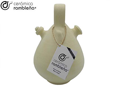 CERÁMICA RAMBLEÑA | Botijo de Barro Tradicional Gota de La Rambla (Córdoba) | 100% Hecho a Mano | 2.5 litros | Eco | Plato Incluido