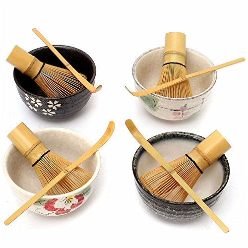 Ceremonia de té Matcha té de cerámica cuenco de bambú cuchara de té Matcha Batidor japonés Retro, 3 pcs té herramientas