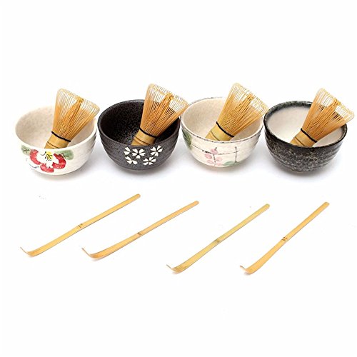Ceremonia de té Matcha té de cerámica cuenco de bambú cuchara de té Matcha Batidor japonés Retro, 3 pcs té herramientas