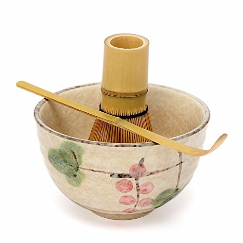 Ceremonia de té Matcha té de cerámica cuenco de bambú cuchara de té Matcha Batidor japonés Retro, 3 pcs té herramientas