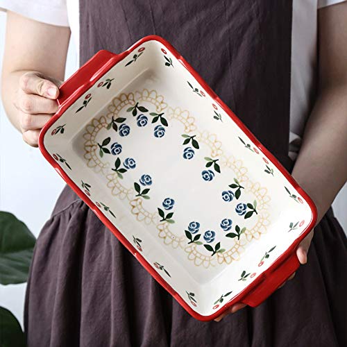 Cereza Cerámica Bandejas Horno Rectangular para Horno y microondas. Aptas para Nevera y Congelador 27.5CM×16CM