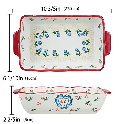 Cereza Cerámica Bandejas Horno Rectangular para Horno y microondas. Aptas para Nevera y Congelador 27.5CM×16CM